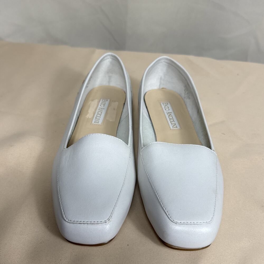 Enzo Angiolini Cream Leather Loafer Flats Square Toe Minimalist Heritage Women 7